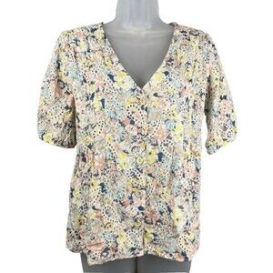 Solitaire Pastel Floral Blouse Women's L Eyelet Embroidery Cottagecore Peasant